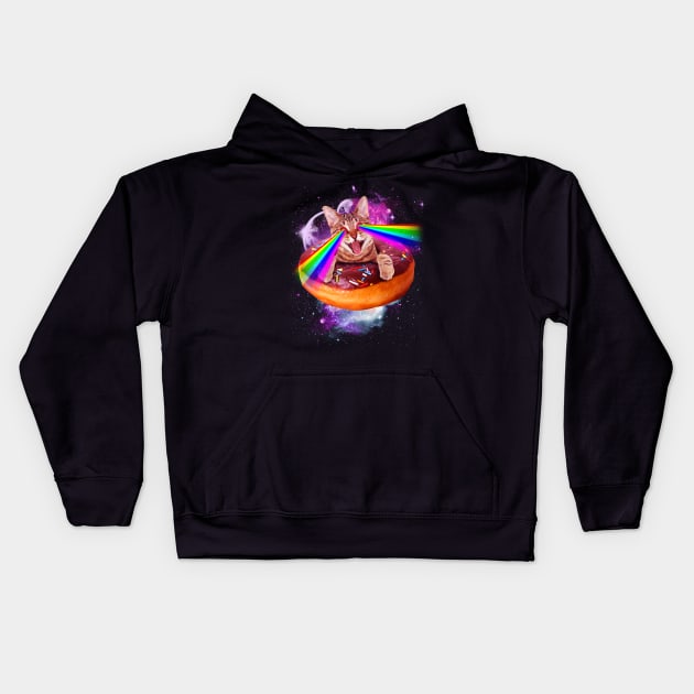 Space Cat Donut Shooting Rainbow Kids Hoodie by ultraelectrogalacticshop